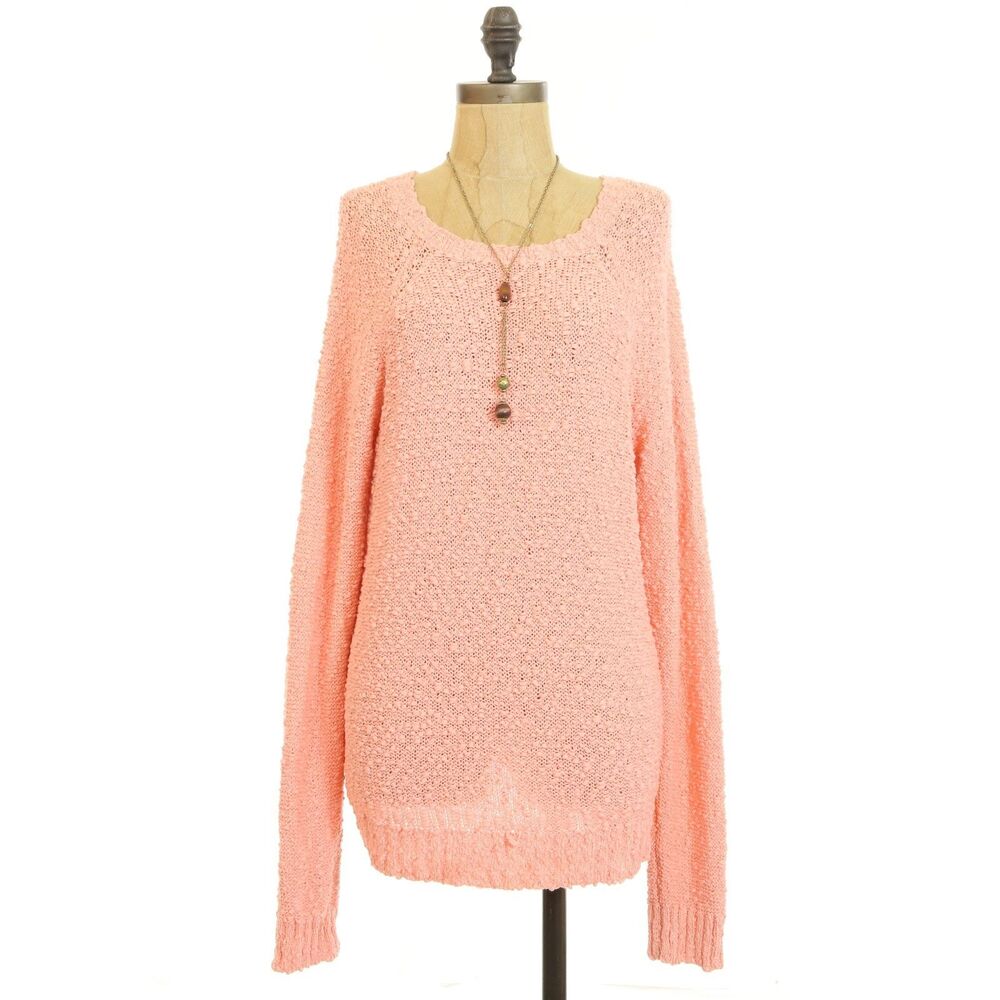 Hinge Nordstrom Button Back Sweater Top L  Coral Textured EUC B7